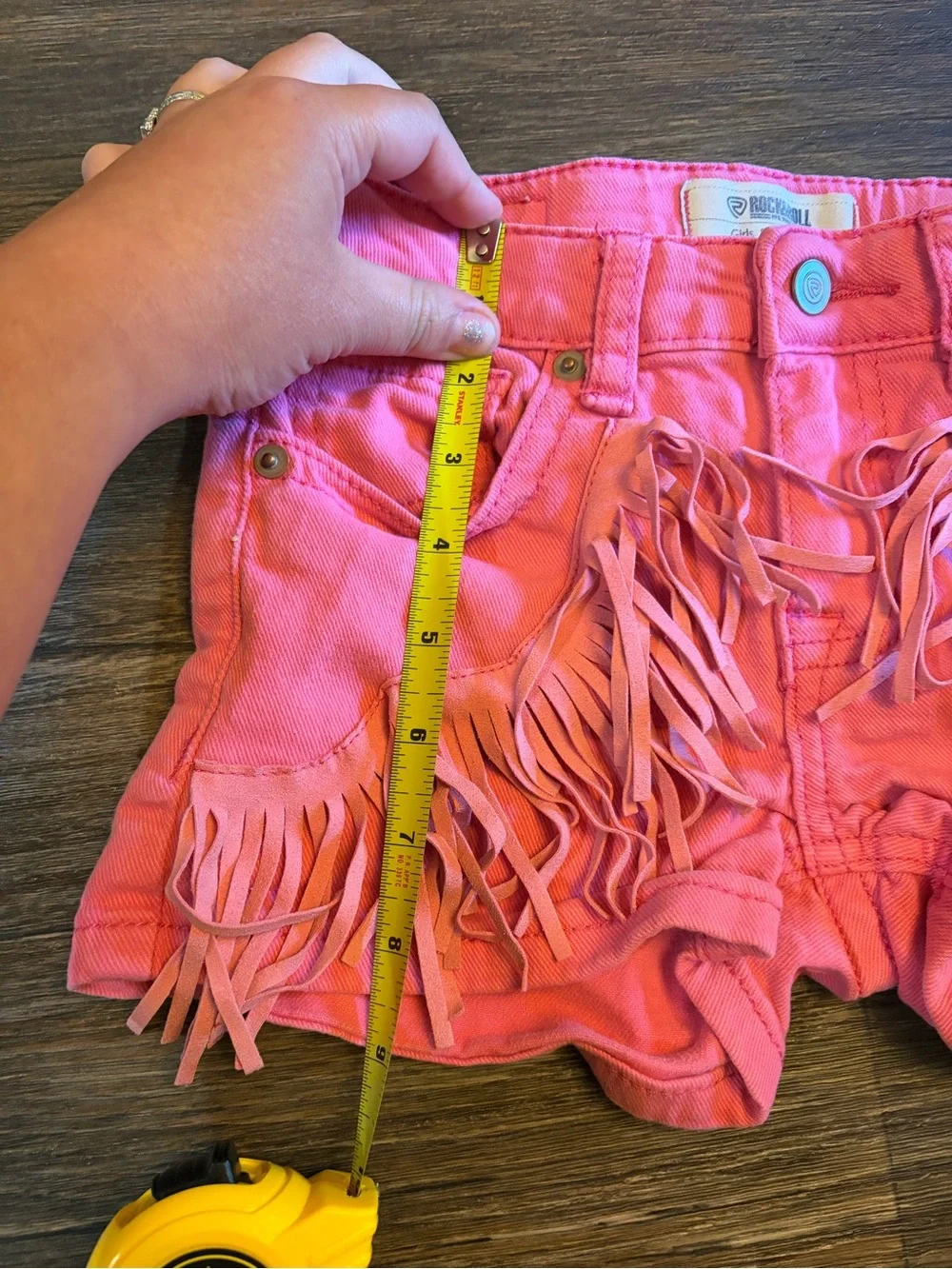 Rock & Roll Denim Pink Fringe Cowgirl Western Shorts Size 10